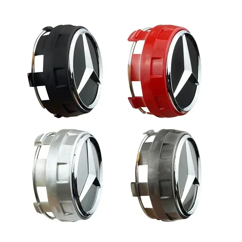Raised Car Styling Wheel Center Cap 75mm Black Red For Mercedes Benz AMG A0004000900 4pcs