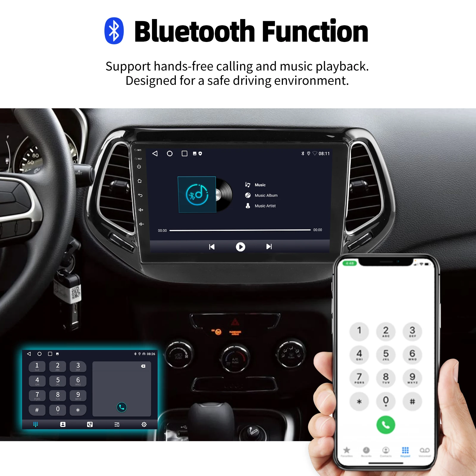 ESSGOO Android 15 10 Zoll IPS Touchscreen Für Jeep Compass 2016-2020 Wireless Carplay Android Auto GPS Navigation WIFI Lenkradfernbedienung Autoradio Bluetooth USB Spiegellink FM ASP-Sound Geteilter Bildschirm – Detail 11