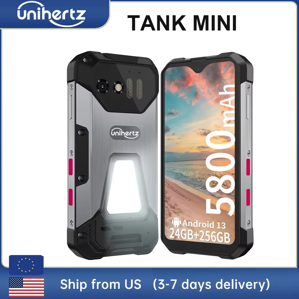 Unihertz 8849 Tank Mini Rugged Smartphone 4.3 Inch Display Android 13 5800mAh 24GB 256GB Helio G99 Octa Core 100MP Cameras IP68