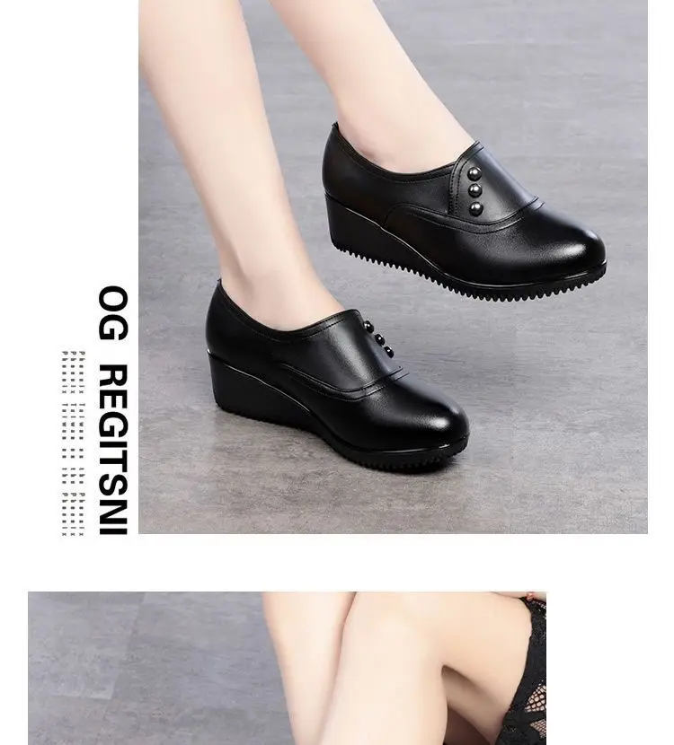 New Arrival Mom Wedges Platform Shoes for Women 2022 Black Leather Sneaker Woman Nurse Shoes Summer Flats