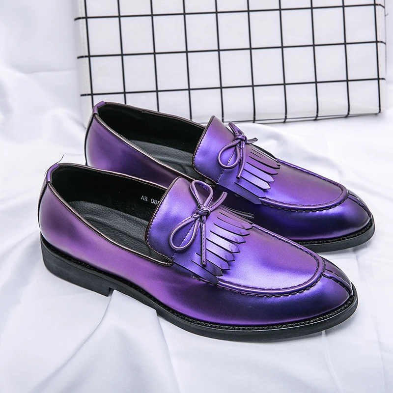 Spring Italian Brand Highquality Purple Leather Shoes For Men Purple