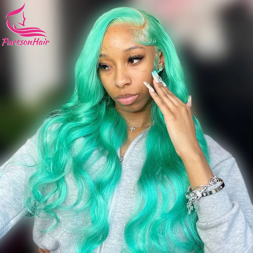 

13x6 13x4 Transparent Lace Front Wig Green Body Wave Remy Human Hair Wig Colored 613 Wigs For Women Green Lace Wig 250 Density