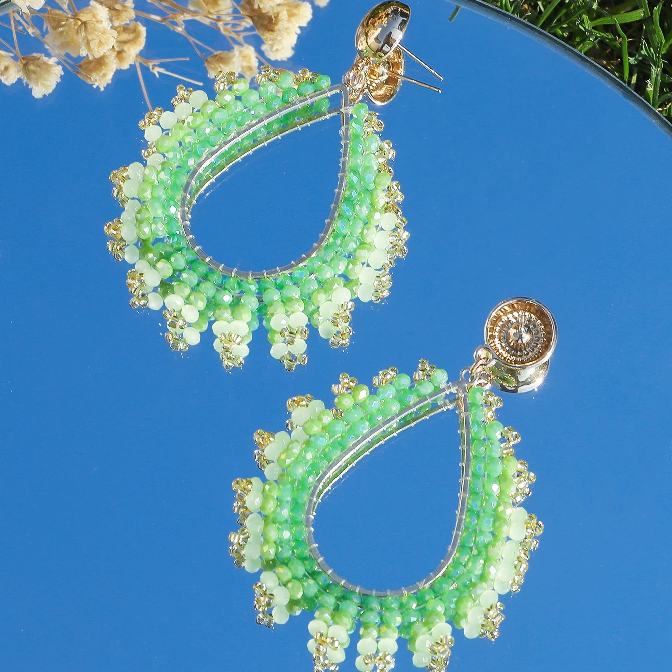 Boho Exquisite Waterdrop Crystal Beads Earrings for Women Handmade Big Statement Metal Earrings Summer Party Jewelry Accessories