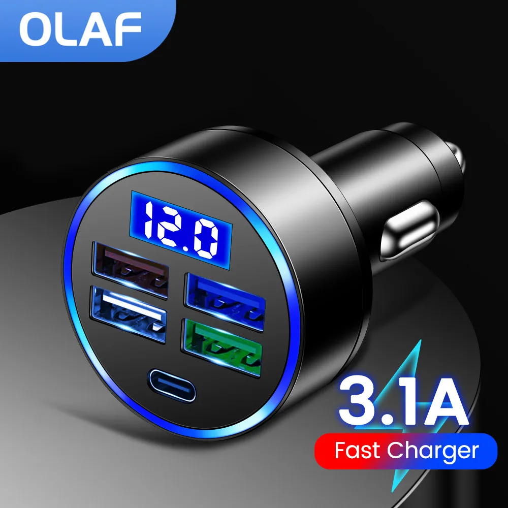 Olaf 4 порта USB Автомобильное зарядное устройство цифровой дисплей PD телефон