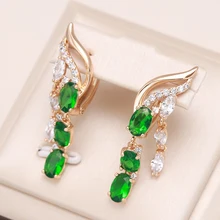  Kienl New 585 Rose Gold Long Tassels Earring Women Vintage Green Natural Zircon Flower Drop Earring High Quality Daily Jewelry 
