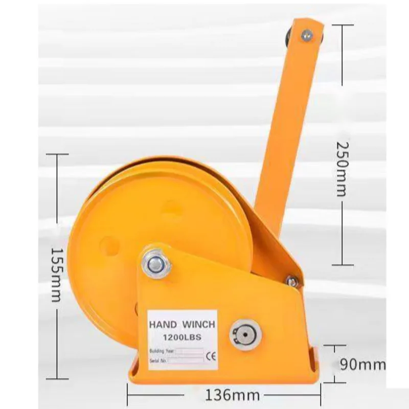 1200 Pounds 30m Wirerope Hand Operated Winch Small Portable Winch Manual Traction Hoist Crane Bidirectional Self-locking Manual Winch