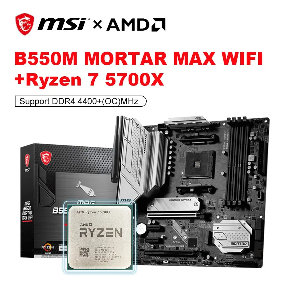 Msi New Mag B550M Mortaio Wifi + Ryzen 7 5700X R7 5700X Cpu Processador Micro-Atx Amd B550M Scheda Madre Ddr4 128G Am4 Kit