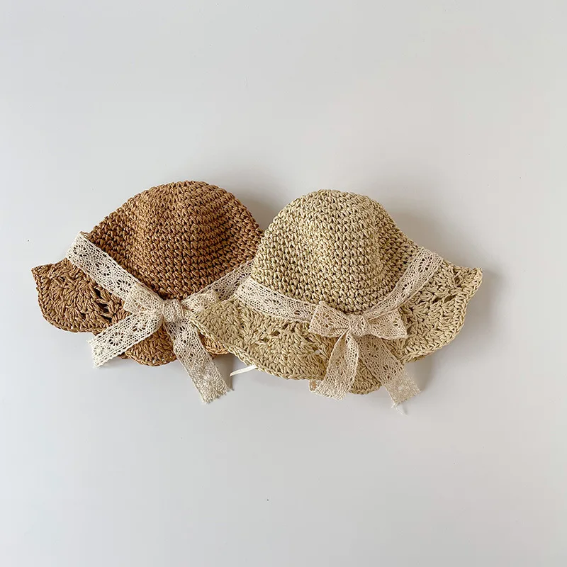 Kids Summer Hats Girls Sun Hat Sunshade Lace Straw Baby Girl Cap Girls Baby Sunscreen Beach Hat Outdoor