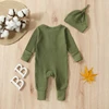 Newborn Baby Boy Clothing Outfits Solid Color Ribbed Long Sleeve Romper Jumpsuit with Hat for Infant Toddler Fall Clothes 3