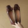 Comemore Spring Autumn Women's Bow Retro Middle Heel Single Shoes Square Head Leather Pumps Fashion Elegant Thick Heeled Shoes