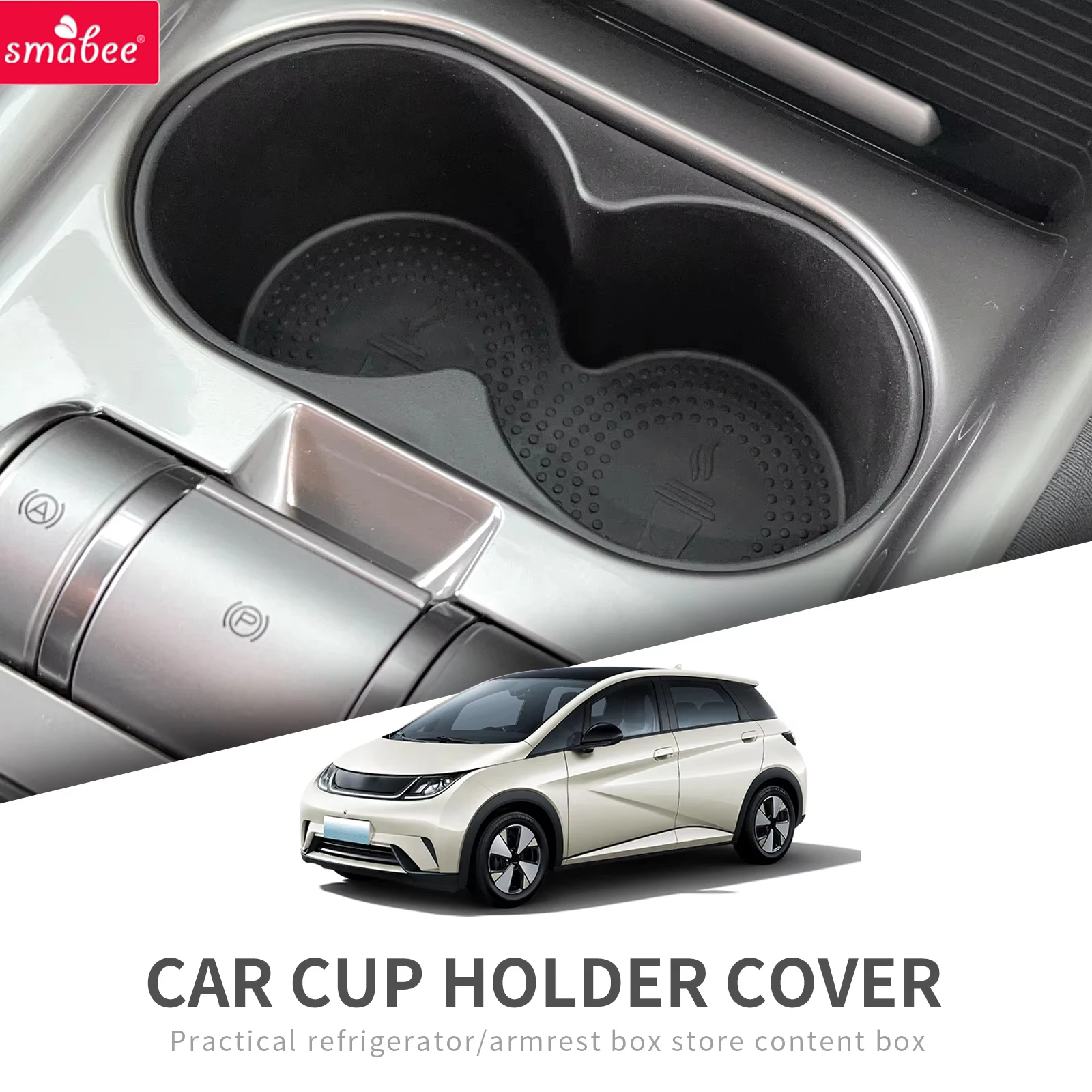 Smabee for BYD Dolphin Cup Holder Storage Box Shock-Absorbing Central Drinks Tray TPE Tidying Accessories Black