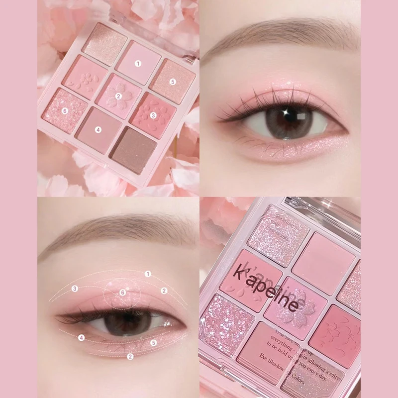New Nine-color Eyeshadow Palette Glitter Pearly Matte Pigment Eye Shadow Long Lasting Sweet girl Peach makeup Cosmetic 2