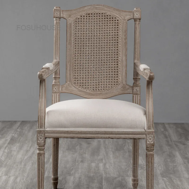 Solid Wood Living Room Chairs American Country Home Furniture Rattan