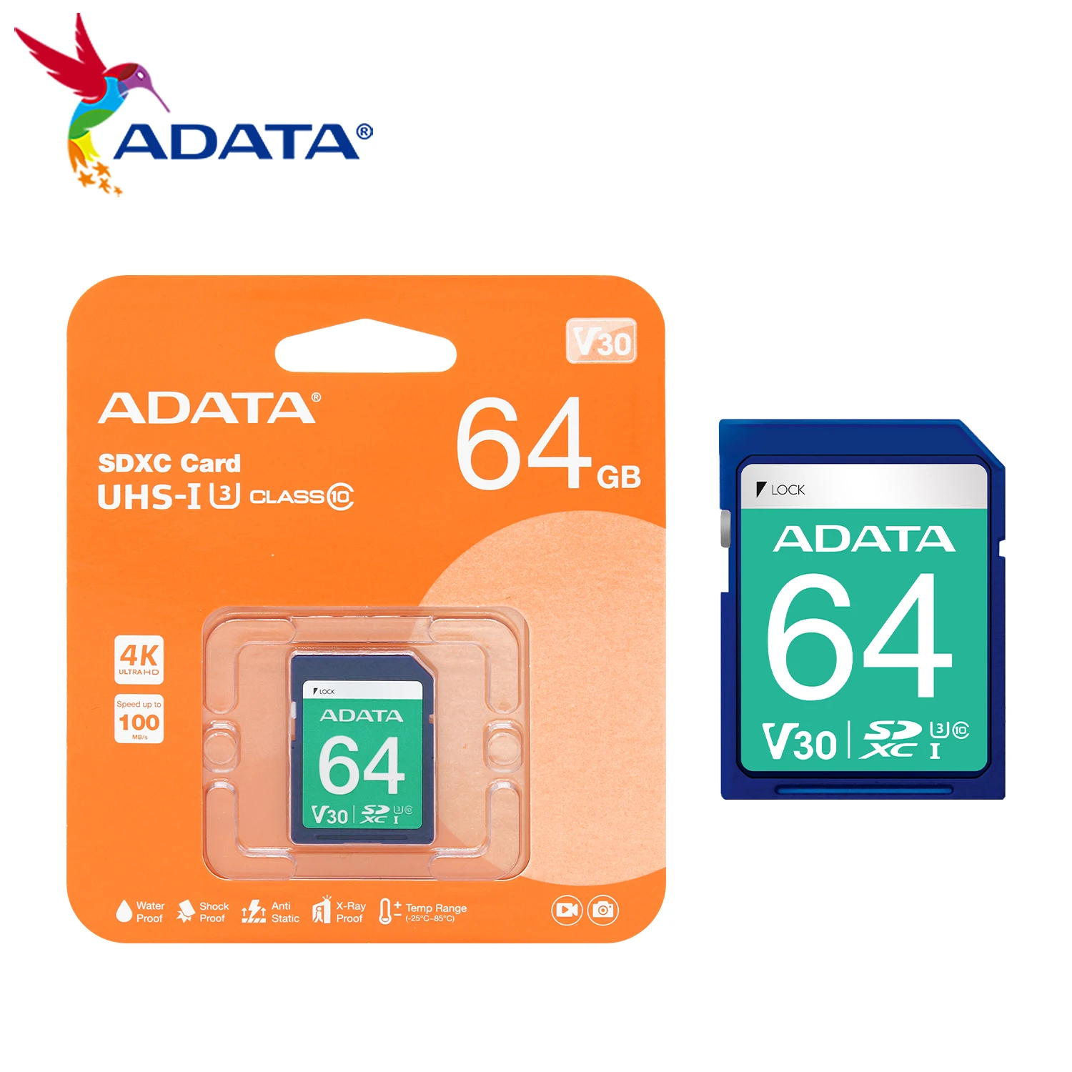 ADATA ī޶ SDXC ī, 64GB, 128GB, 256GB SD ī, ִ 100 MB/s ӵ, U3 Ŭ 10 UHS-I, V30 ̾  ޸ ī, 4K