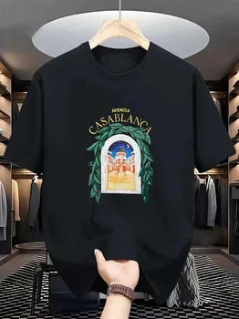 Casablanca Avenida Graphic T-Shirt French Style Architecture Print Short Sleeve Tee Casual Black Top Streetwear Fashion Clothing 1