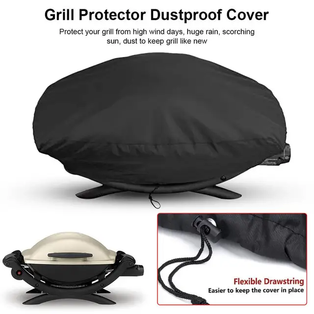 Grill Takaró Vízálló Könnyű Porfedél A Weber Q1200-Hoz És Az 1000 Grill-Grill-Anti-Dust Időjárási Borítóhoz Húzózsinórral - Image 2