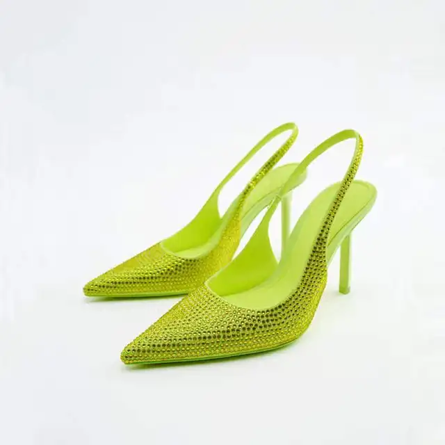 Shoes For Women 2022 Sandals ZARZ Luxury Brand Summer Fashion Transparentes Rhinestones Pointed Heeled Slippers Woman Sexy Pumps Green 02