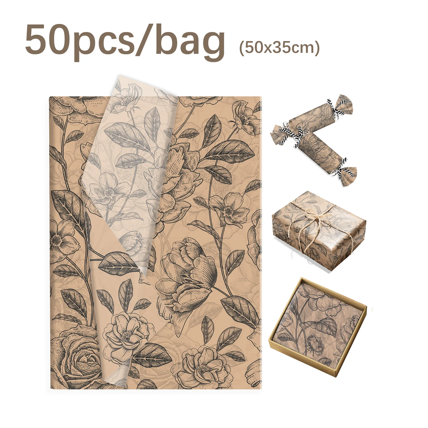 20/50/100 Stück braunes Rosen-Seidenpapier, Geschenkpapier für Geburtstagsfeier, Hochzeitsgeschenk-Verpackungspapier, DIY-Geschenkverpackungszubehör – Detail 8