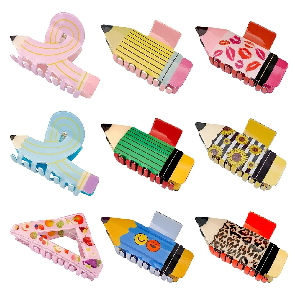 Cute Acrylic Pencil Design Hair Claw Clips for Women Accessories Teacher's Birthday Graduation Back to School Party Favors Gifts