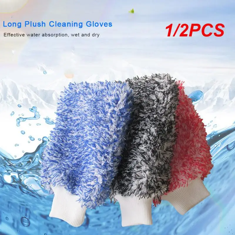 

1/2PCS Auto Wash Soft Absorbancy Glove High Density Ultra Soft Microfiber Auto Detailing Sponge Plush Glove Car Cleaning Towel