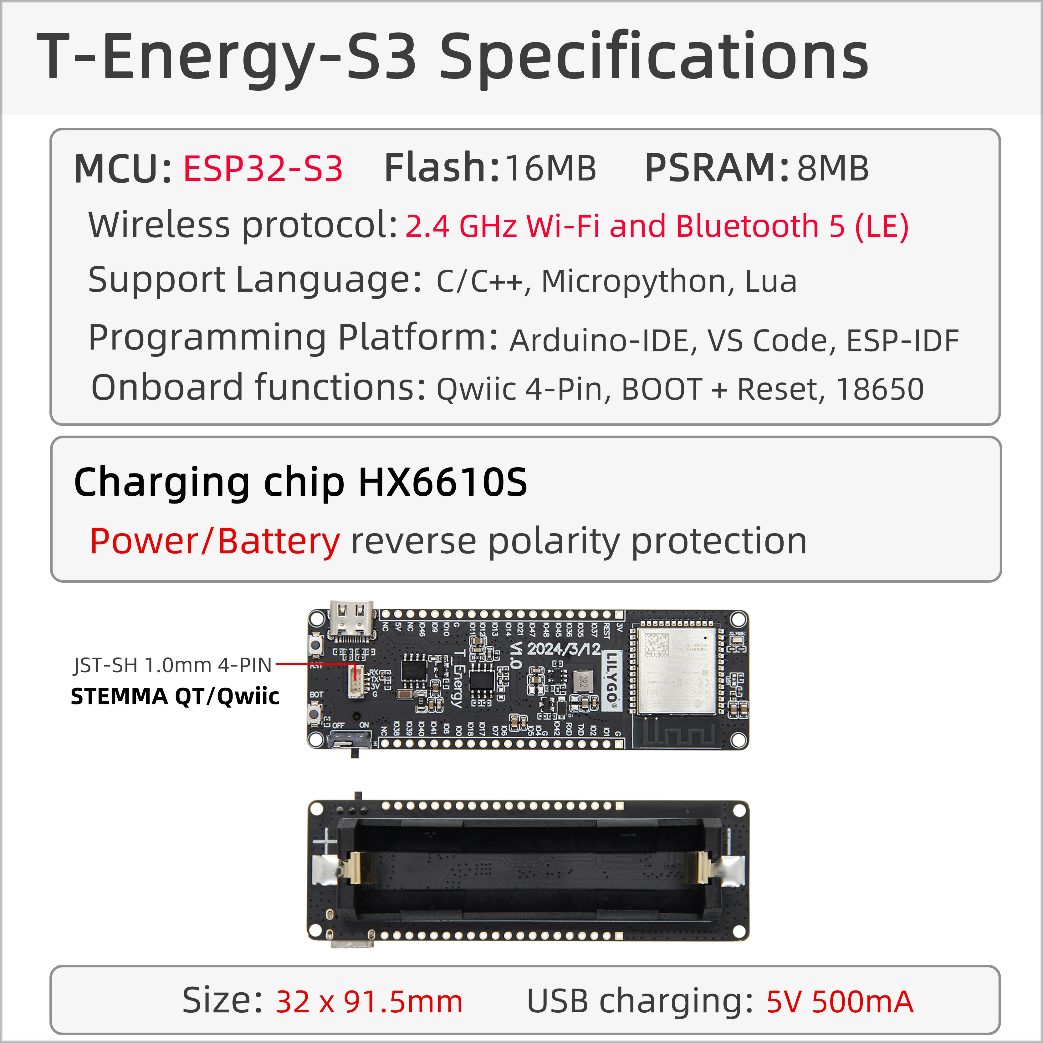 ® T-Energy-S3 ESP32-S3 Development Board 16MB Flash WIFI Bluetooth Wireless Modu