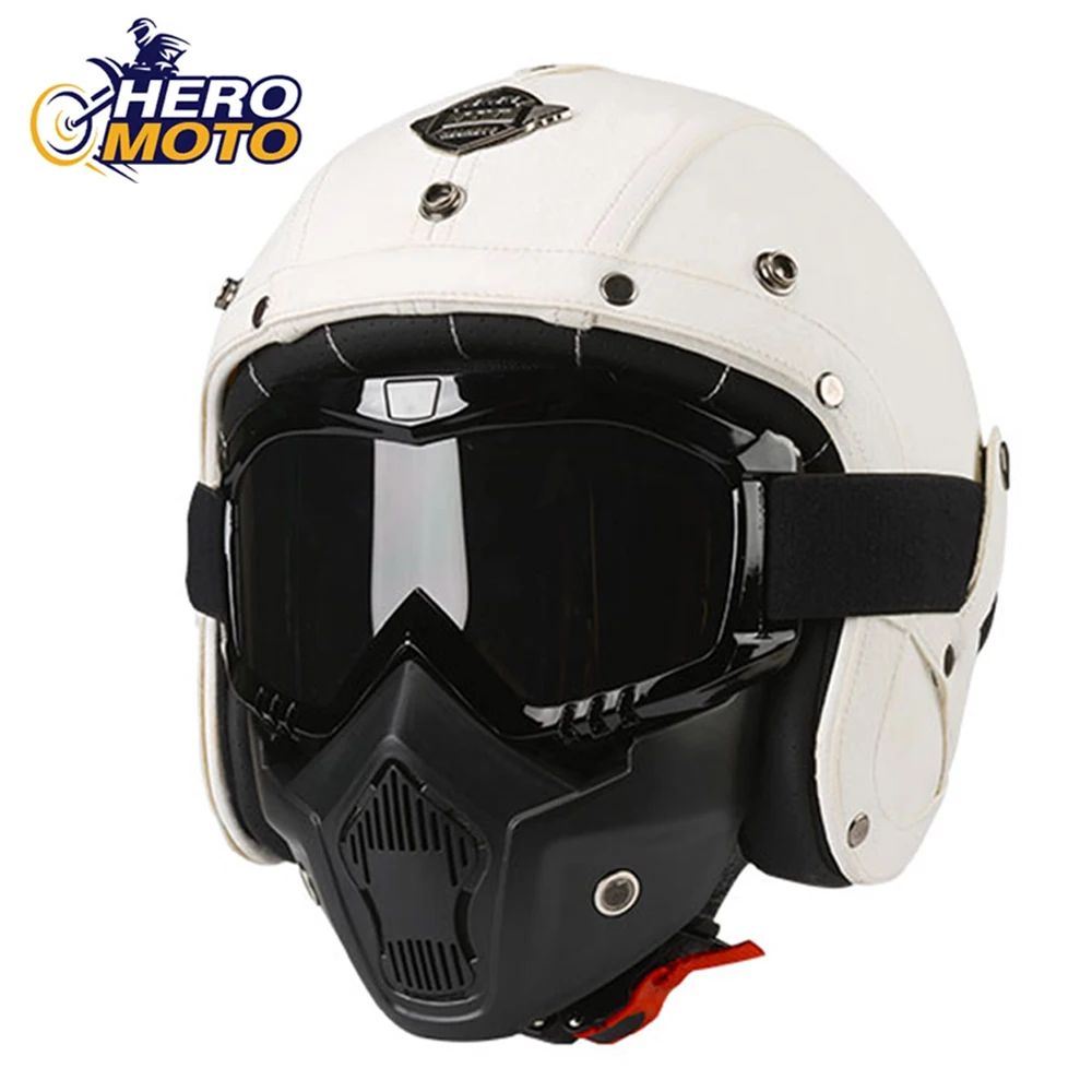 

Motorcycle Helmet PU Leather Casco Motocross Helmet Vintage Retro Moto Helmets Motorbike Helmet DOT Certified Breathable Unisex