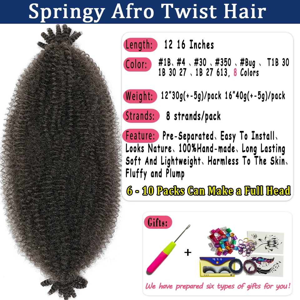 1-8 Packs Afro Twist Hair#4 30 350 12 16 inch Springy Marley Twist Braiding Hair Pre-Separated Kinkys Bulk Hair for Locs Crochet 2