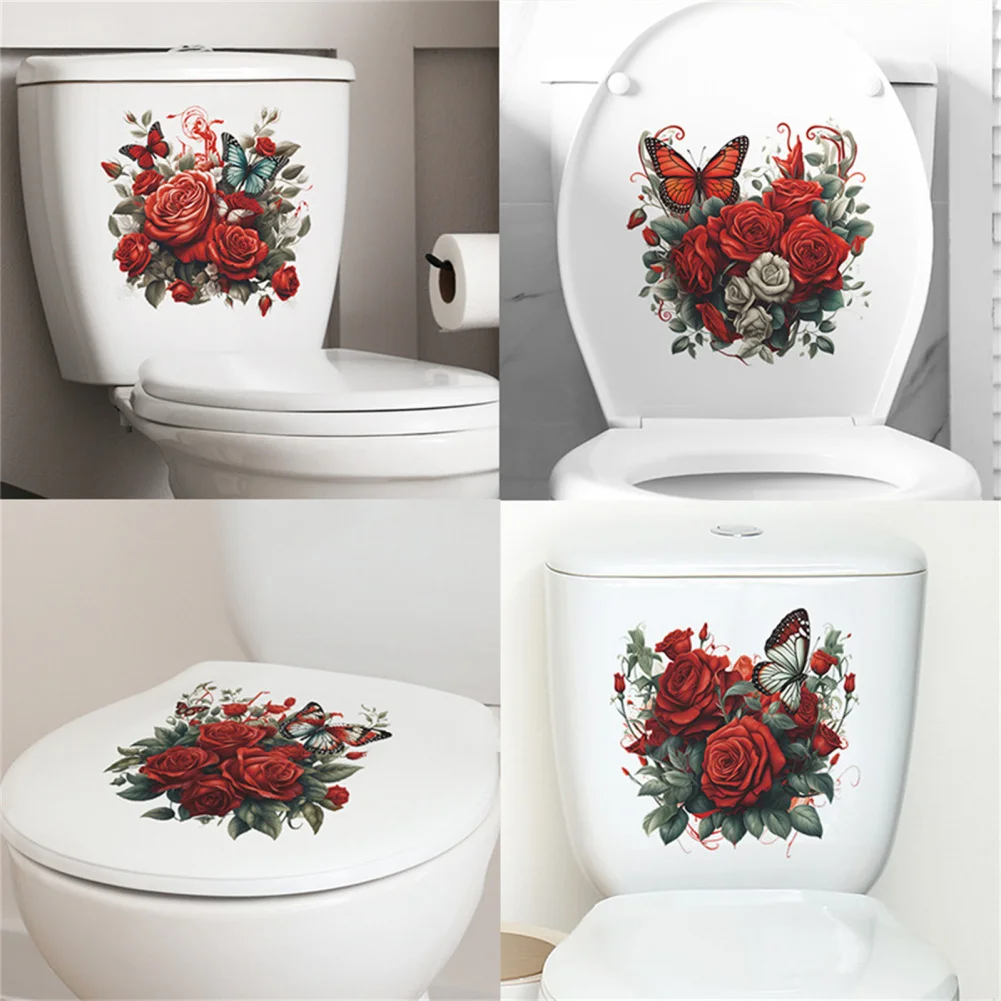 Description Picture 4 of itemRose Butterfly Toilet Sticker Self Adhesive Bathroom Wall Sticker Flower Decals for Home Bathroom Decoration PVC