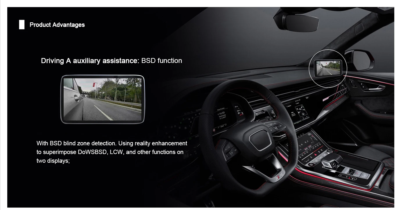 شاشة مرآة جانبية رقمية نظام كاميرا الرؤية الخلفية الجانبية Pro مع كاميرا 1080P 60FPS DVR AI BSD إنذار 5.5 بوصة IPS تعمل باللمس