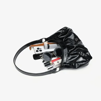 Y2K حقيبة يد ريترو حقيبة نسائية، حقيبة كتف جلدية أنيقة قابلة للطي للإبط، محفظة حقائب يد ريترو أنيقة، حقيبة حمل نسائية مزاجية 6