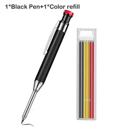 Durable Metal Carpenter Pencil Set with Built-in Sharpener and Refill Leads (Black pen set B)