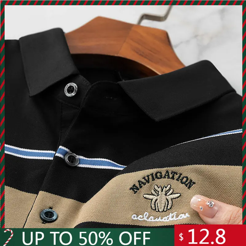 

Embroidery Polo Shirt for Men 2023 Summer Fashion Designer Cotton Camisa Masculina Ropa Hombre Stripe T-shirts Tops Men Clothing