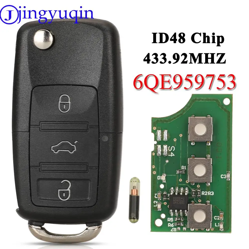 Jingyuqin 3 Pulsanti 6Qe 959 753 Flip Remote Car Key Fob 434Mhz Per Volkswagen Vw Fox Gol Sharan 2010 + Saveiro2009-2012 6Qe959753