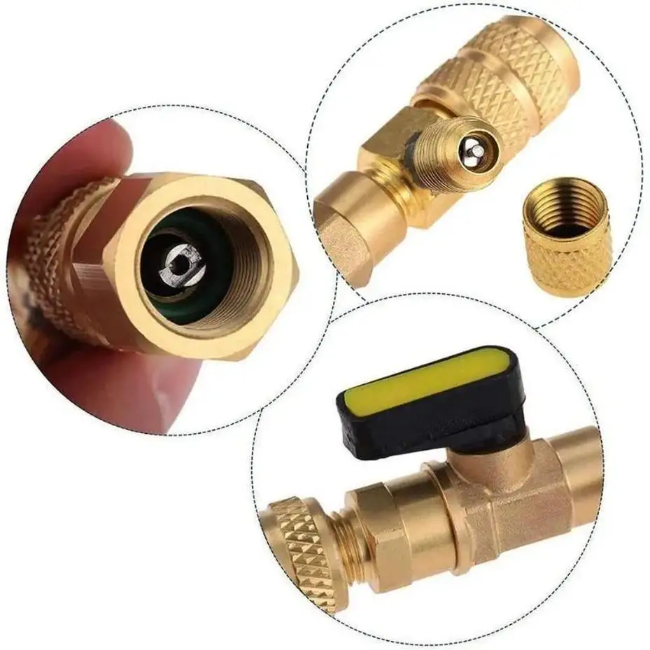 1 Set Valve Core Remover Installer With Dual Size 1/4 & 5/16 Port Air Conditioning Line Repair Tools For R22 R410A Car Tool
