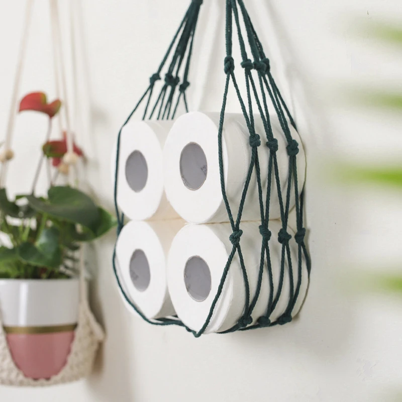 Nordic Hanging Cotton Rope Holder For Toilet Paper Magazine Books Holder Home Hotel Storage Hanging Pocket Rack Bathroom Decor toilet paper holder toilet roll holder