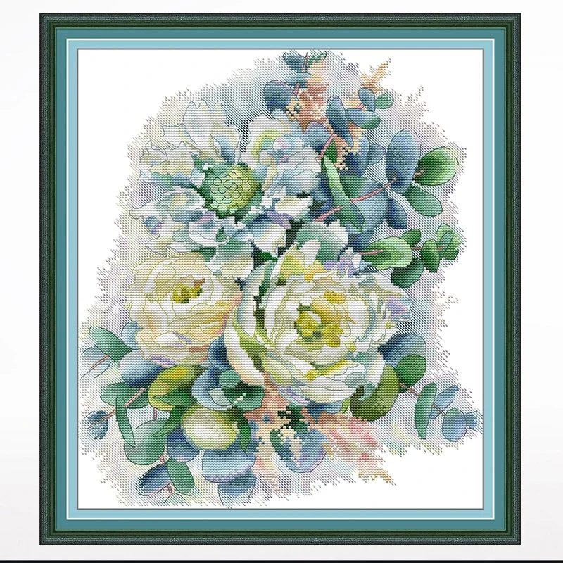 

Peonies cross-stitch living room bedroom hanging painting, 11CT/14CT hand-embroidered