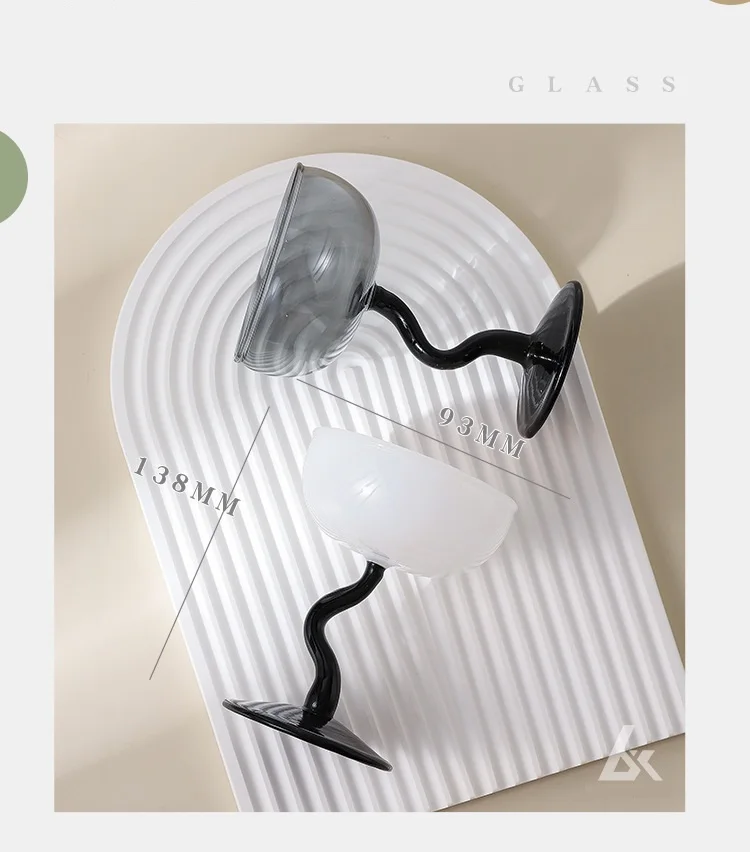 Description Picture 3 of item1 Piece Solid Color Glass Goblet Two Tone Glass Stemware Twisted Stem Champagne Coupes Milk Shake Ice Cream Glasses Cup Ins