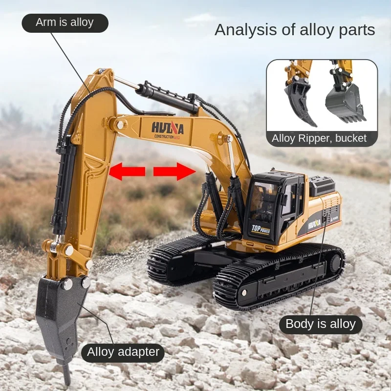 Huina 1/40 Alloy Excavator Truck Diecast Digger Car Construction Engineering Vehicle Model Loader Tractor Toy for Kid Boys Gifts 3