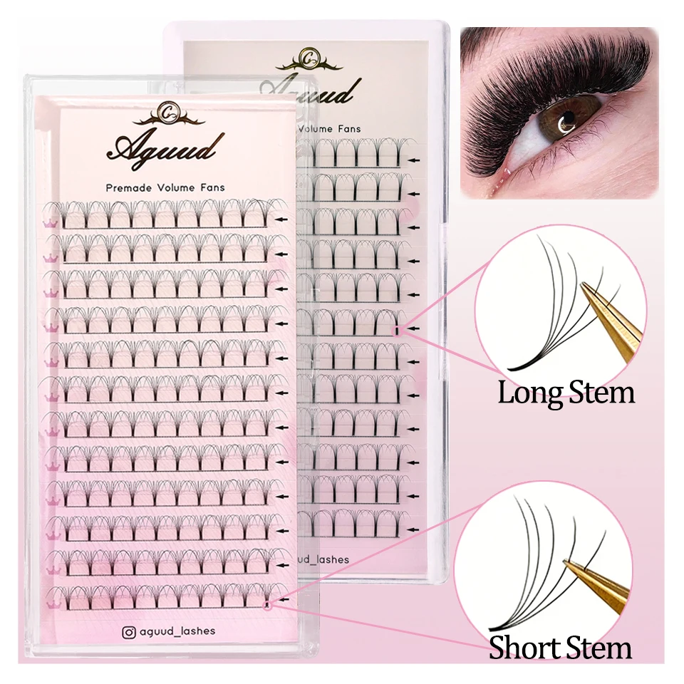 

AGUUD 3D 4D 5D 6D Short Stem Premade Volume Fans Lash Soft Natural Makeup Long Stem Russian Volume Individual Eyelash Extensions