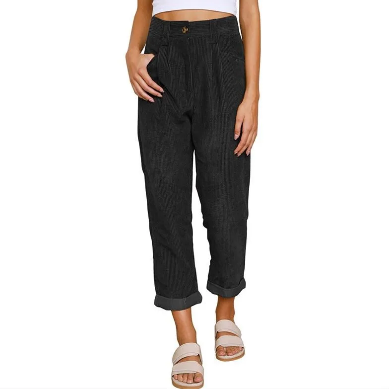 Autumn New Women's High-waisted Casual Pants Europe and The United States Solid Color Corduroy Loose Straight Trousers Women