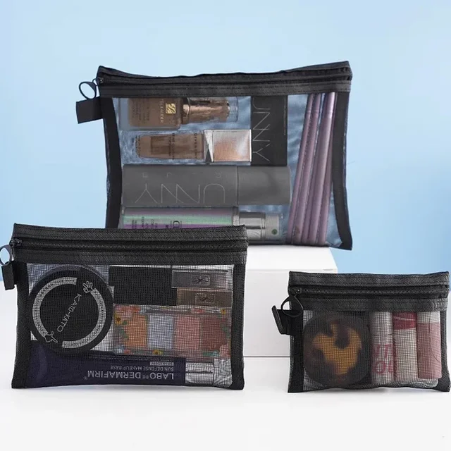 Sacs à cosmétiques transparents en maille, petit grand sac de maquillage noir, étui de rangement de toilette de voyage Portable, pochette de rangement de rouge à lèvres 1/3 pièces 2 Sacs à cosmétiques transparents en maille, petit grand sac de maquillage noir, étui de rangement de toilette de voyage Portable, pochette de rangement de rouge à lèvres 1/3 pièces 2