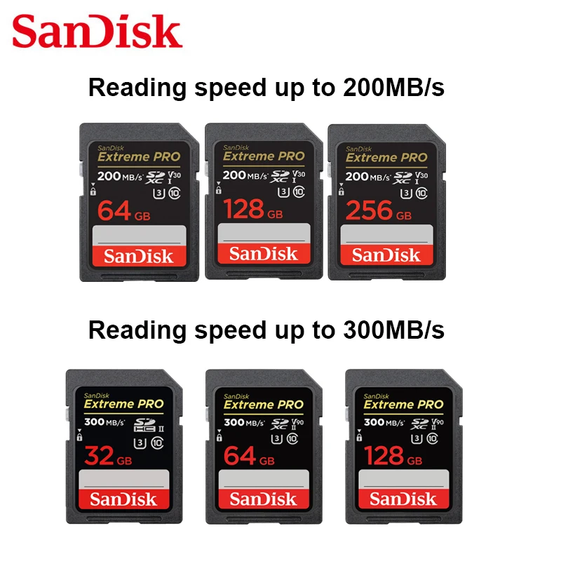 Scheda SD SanDisk Extreme PRO SDHC SDXC UHS-II UHS-I schede C10 U3 V30 4K  V90 8K scheda di memoria Flash Video Full HD 256G per Carame - AliExpress