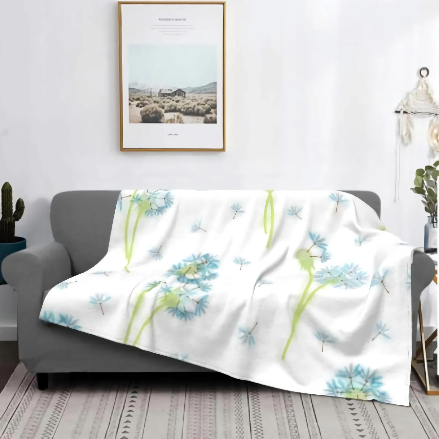 

Blue Cornflower Blanket Soft Cozy Lightweight Watercolor floral Flannel Throw Blanket for Couch Sofa Bed Living Room Home Decor