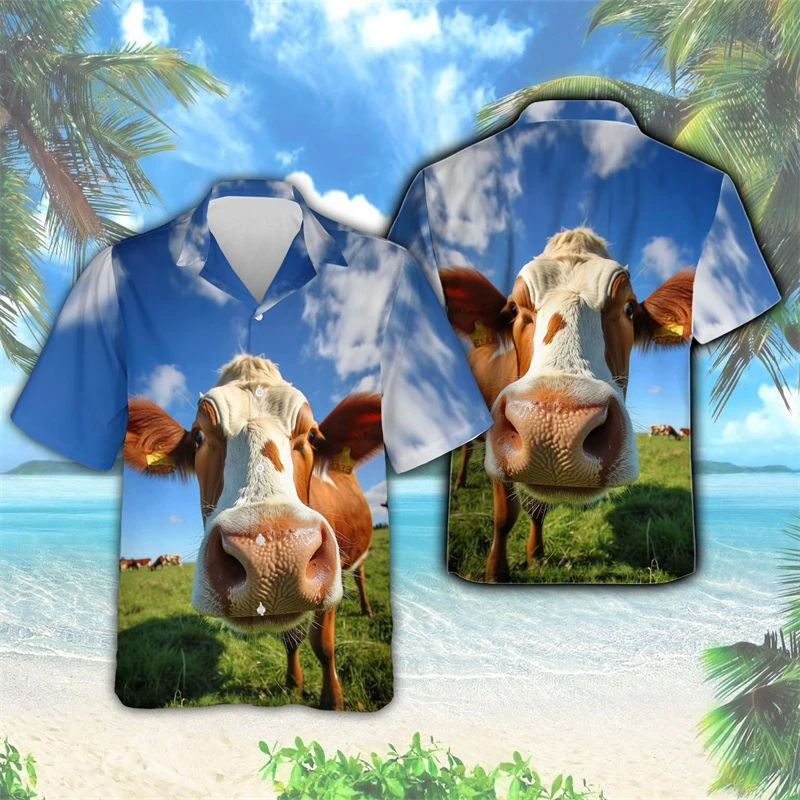 Farm Floral Cow Men's Shirts Hawaiian Shirt 3D Printed Funny Cows Shirts For Men Vacation Casual Y2k Animal Women Lapel Tops 5