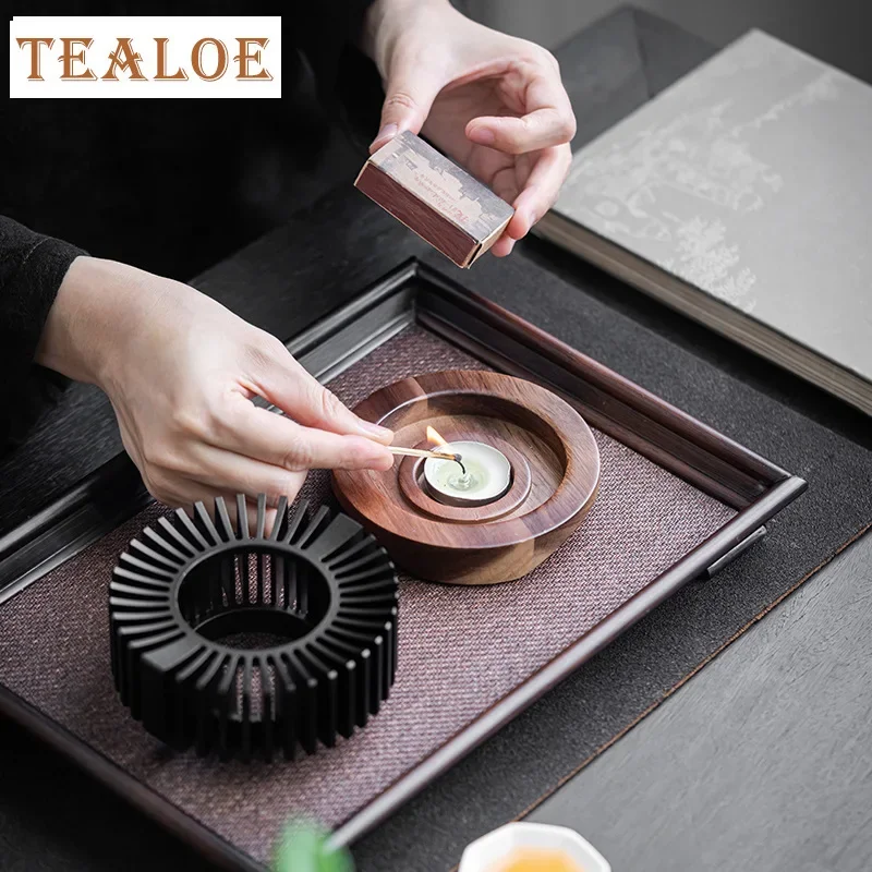 Japanese-style Tea Warmer Stove Solid Wood Tea Warmer Holder Teapot Candle Heating Base Warm Drink Wine Boiler Kung Fu Set