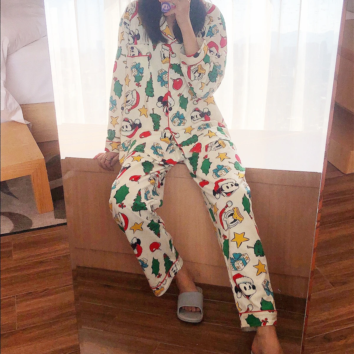 Mickey Pajamas Women's Long-sleeved Trousers Disney Christmas Cartoon Cute Girls Casual Wear Home Clothes Two-piece Suit 3