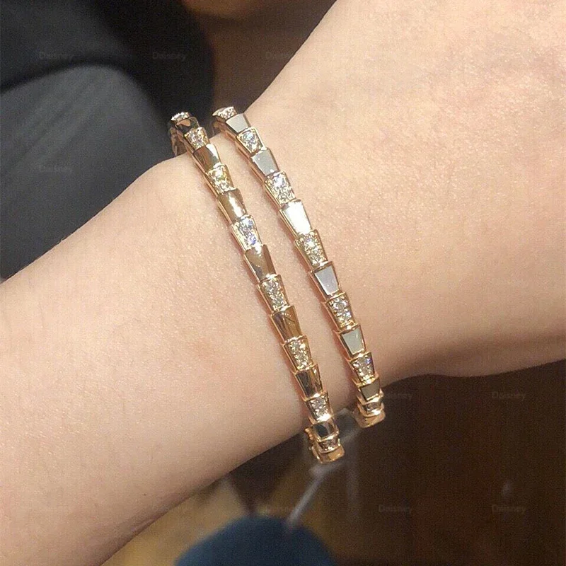 European and American Fashion 925 Sterling Silver Zircon Snake Bone Bracelet Women's Charm Luxury Brand Jewelry Anniversary Gift