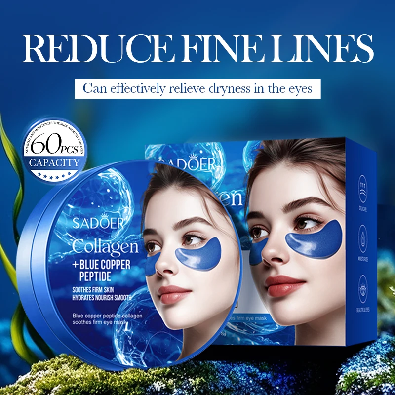 60pcs SADOER Caffeine Crystal Collagen Eye Mask Anti Dark Circles Ant -Aging Anti Wrinkles Moisturizing Eye Patches Skin Care