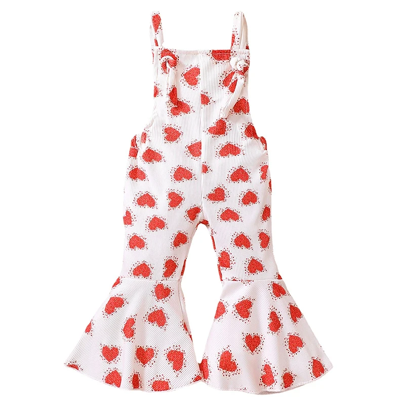 

Комбинезоны для девочек, милый комбинезон с рисунком в виде сердечек на День святого Валентина, расклешенные брюки без рукавов, одежда для малышей