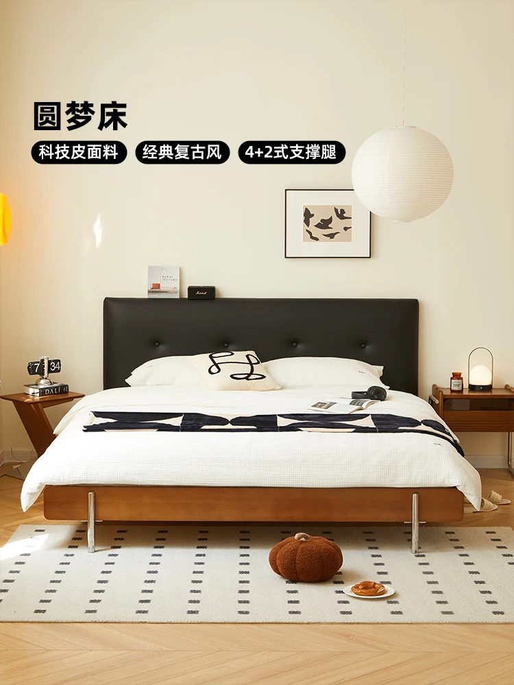 

Спальня Главная спальня 1,8 м двойная кровать маленькая квартира ретро кожаная кровать в японском стиле